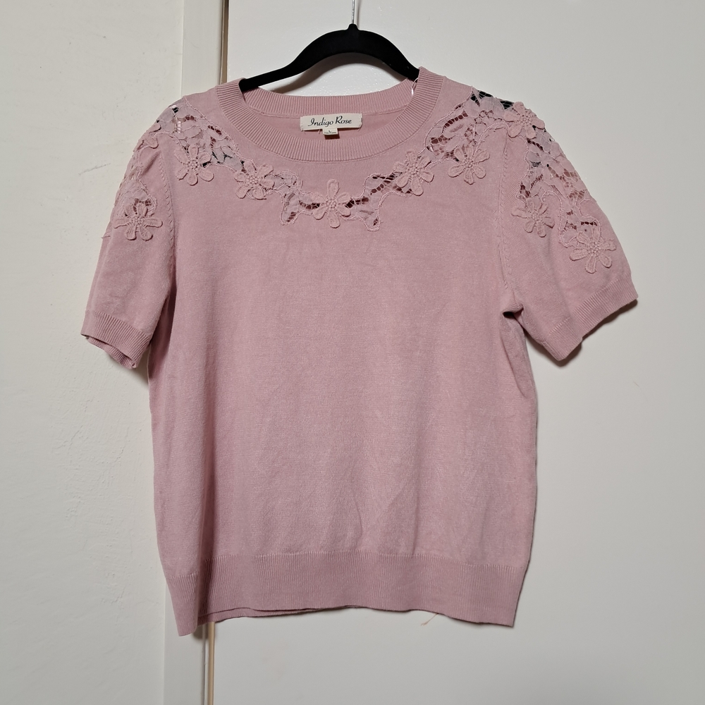 Pink Boxy Embellished Blouse Sweater